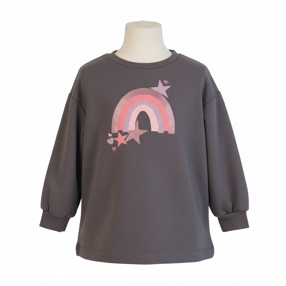 BCBG Girls Kids Size 5/6 Gray Rainbow Glitter Sweatshirt